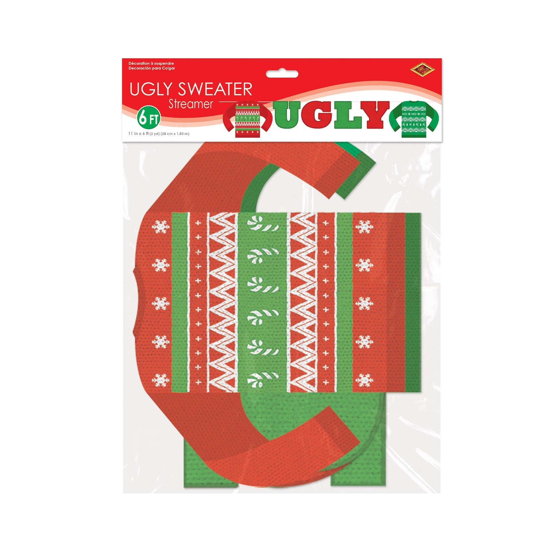 12 Pack Beistle Christmas Ugly Sweater Streamers - Festive Holiday Party Decorations for Xmas Tree, Home & Office Decor