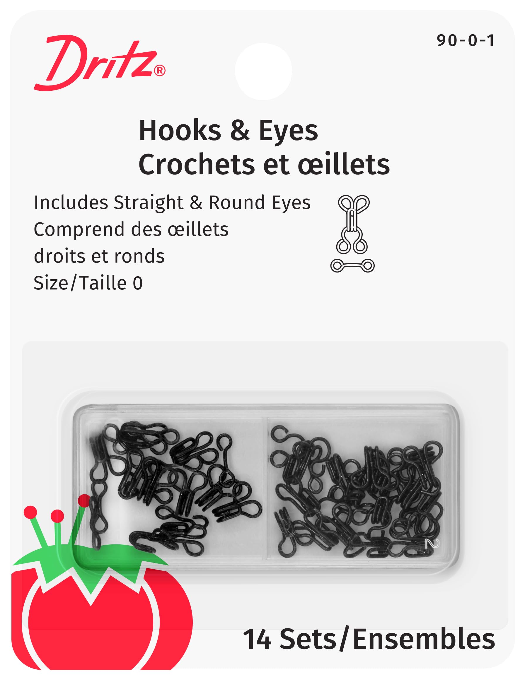 Dritz Hook & Eye Closures - Size 0 (14 Count) - Black Sewing Fasteners for Dresses, Bras & Clothing Repair | Premium Metal Fasteners for DIY Sewing & Tailoring Projects