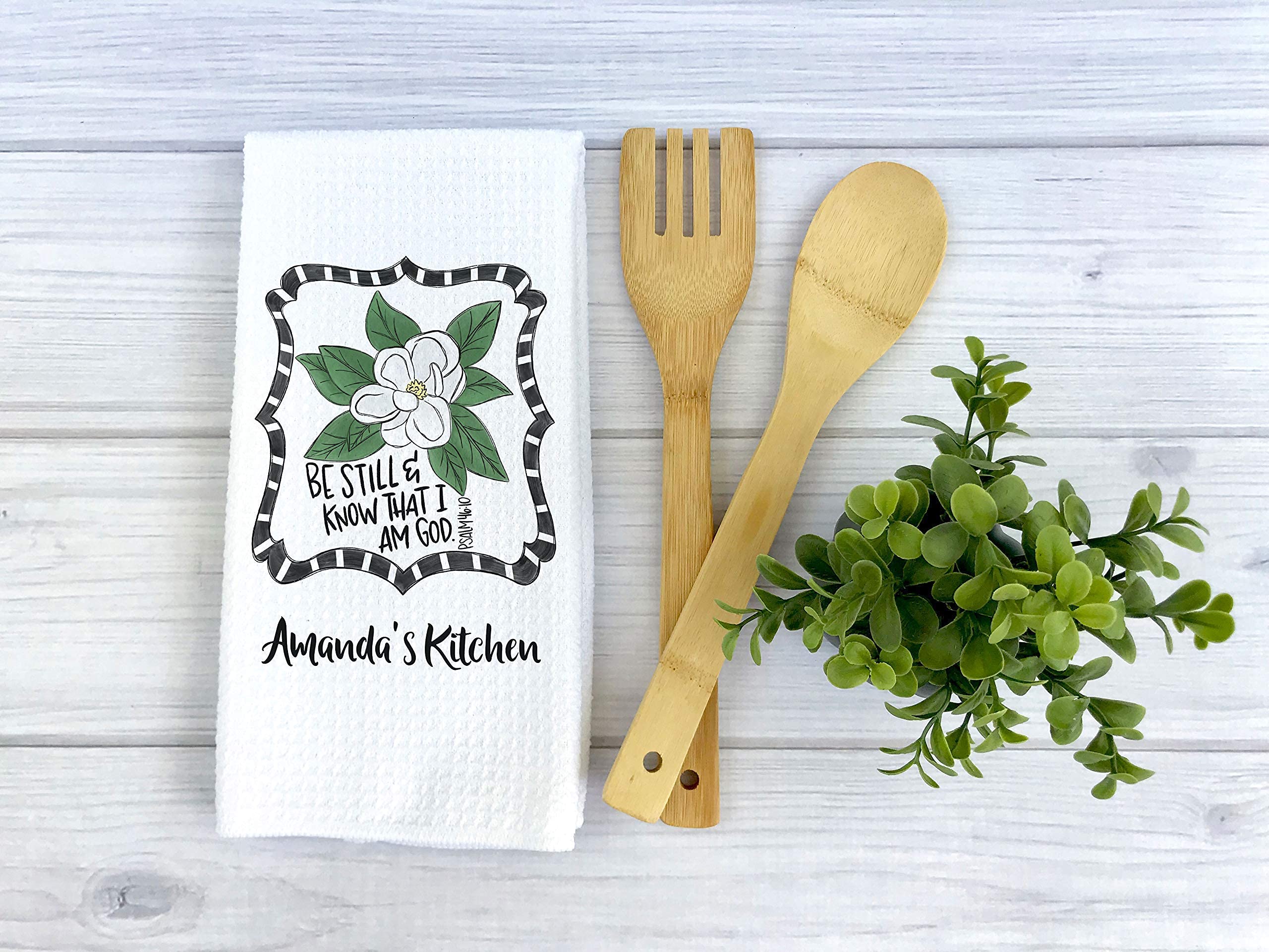 Personalized 'Be Still & Know That I Am God' Waffle Weave Dish Towel - Custom Christian Kitchen Towel for Easter, Spring & Holiday Decor - Thoughtful Housewarming Gift for Bible Verse Lovers - Perfect for Daily Kitchen Use, Hostess Gifts & Religious Home Decor