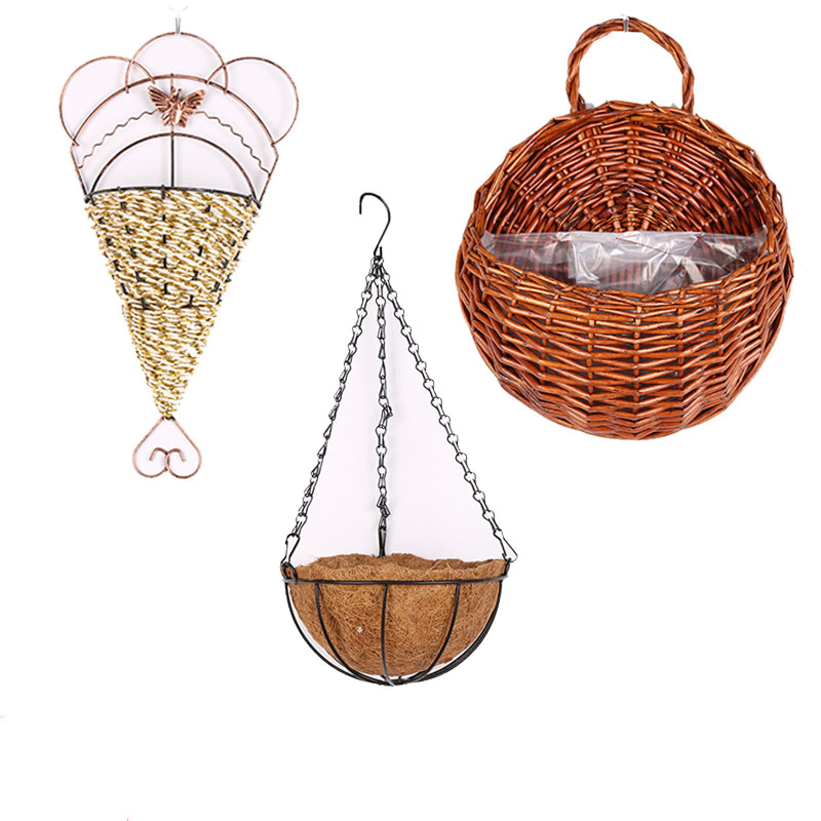 Rustic Woven Hanging Flower Pot - Iron Wall Mounted Planter Basket with Willow Green Finish for Indoor/Outdoor Plants | Perfect for Boho Home Decor, Garden Wall Art & Kitchen Herb Gardens