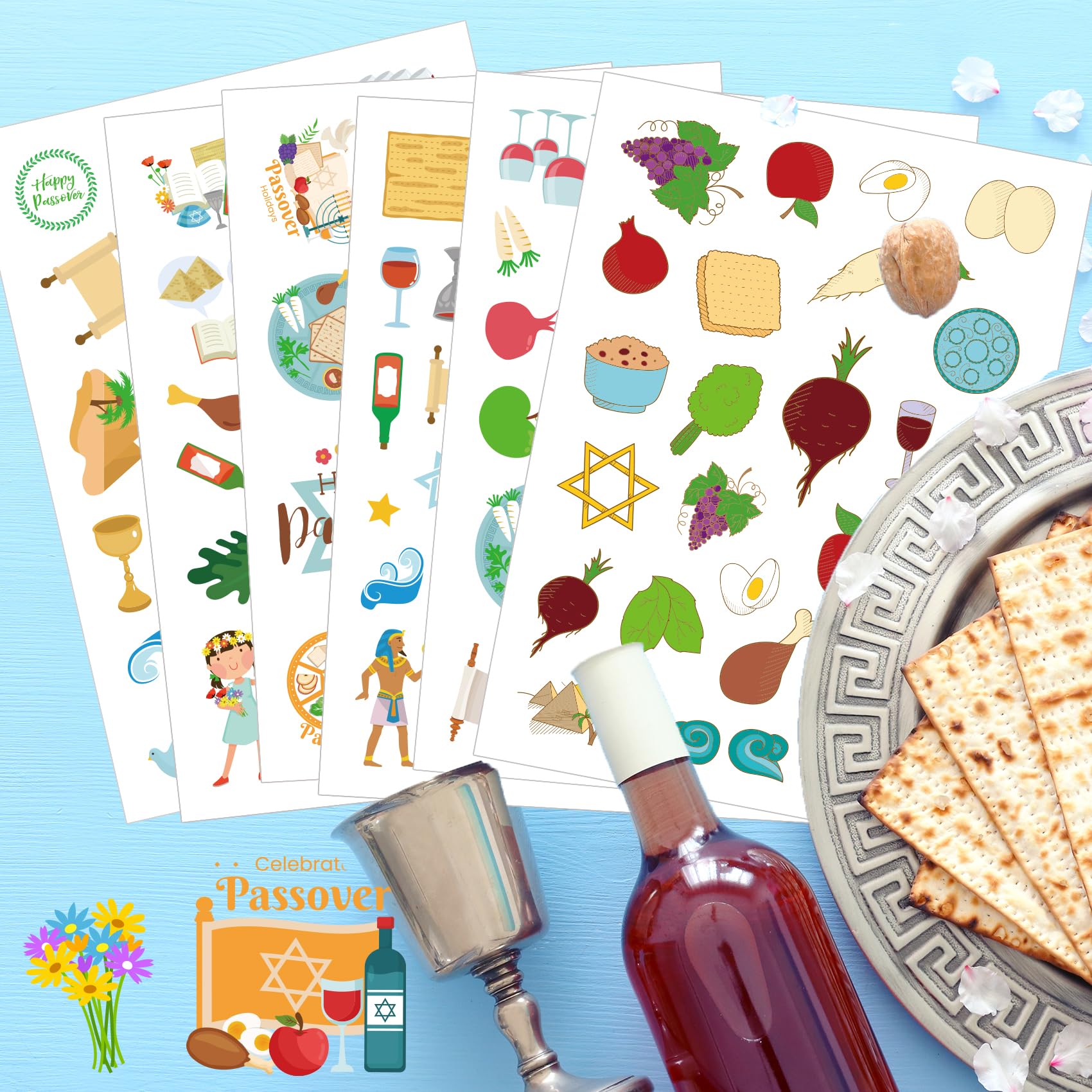 710 PCS Passover Stickers & Labels for Kids - Fun Karpas Beitzah Sticker Sheets, Passover Games & Party Decorations - Perfect for Seder Plate Marking, Kids' Activities & Holiday Favors