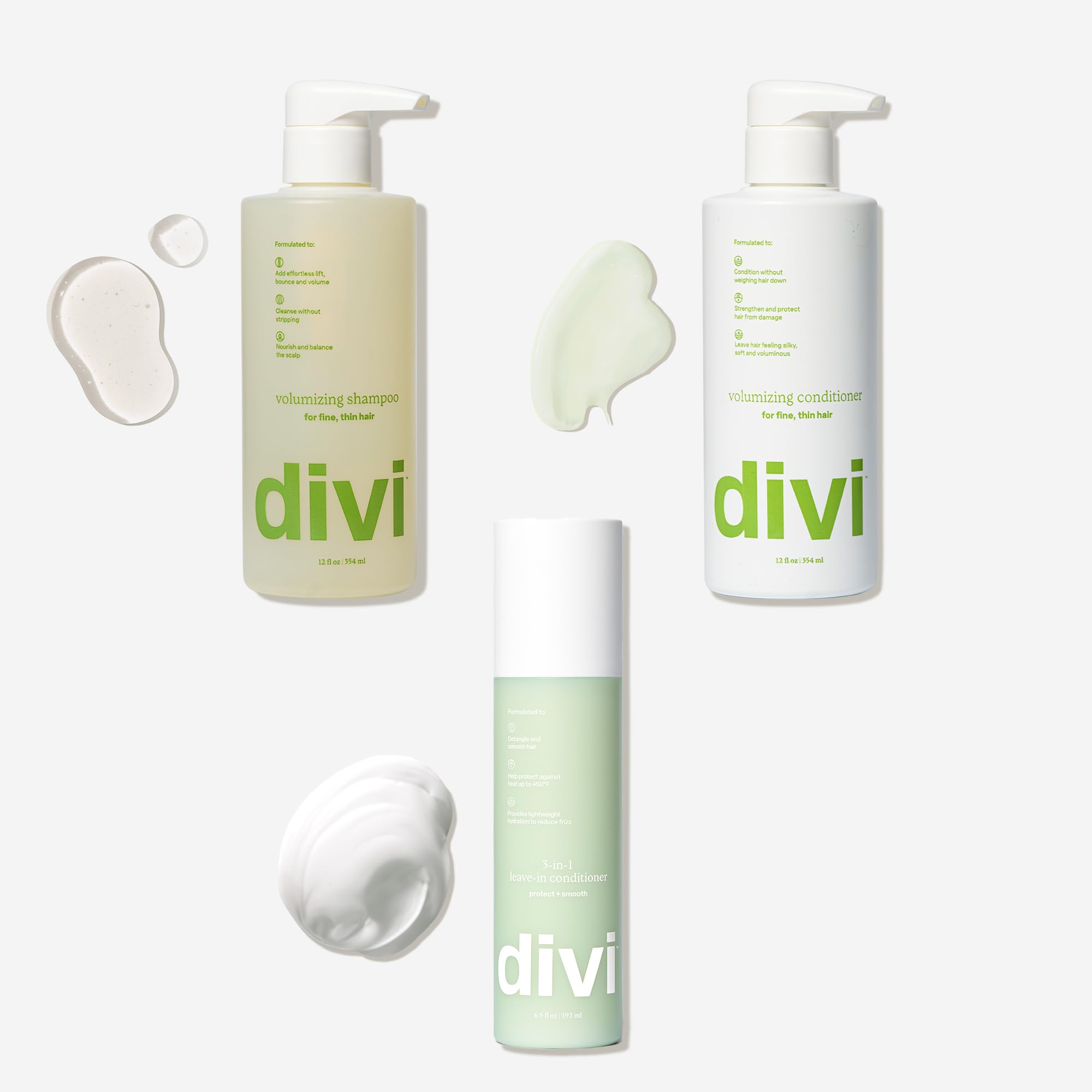 **Divi Volumizing Shampoo & Conditioner Set for Fine & Thinning Hair – 3-Piece Wash Day Essentials with Leave-In Treatment | Boost Volume & Hydration for Daily Hair Care**    *(Perfect for daily use, salon-like results at home, and restoring confidence in thin or delicate hair.)*