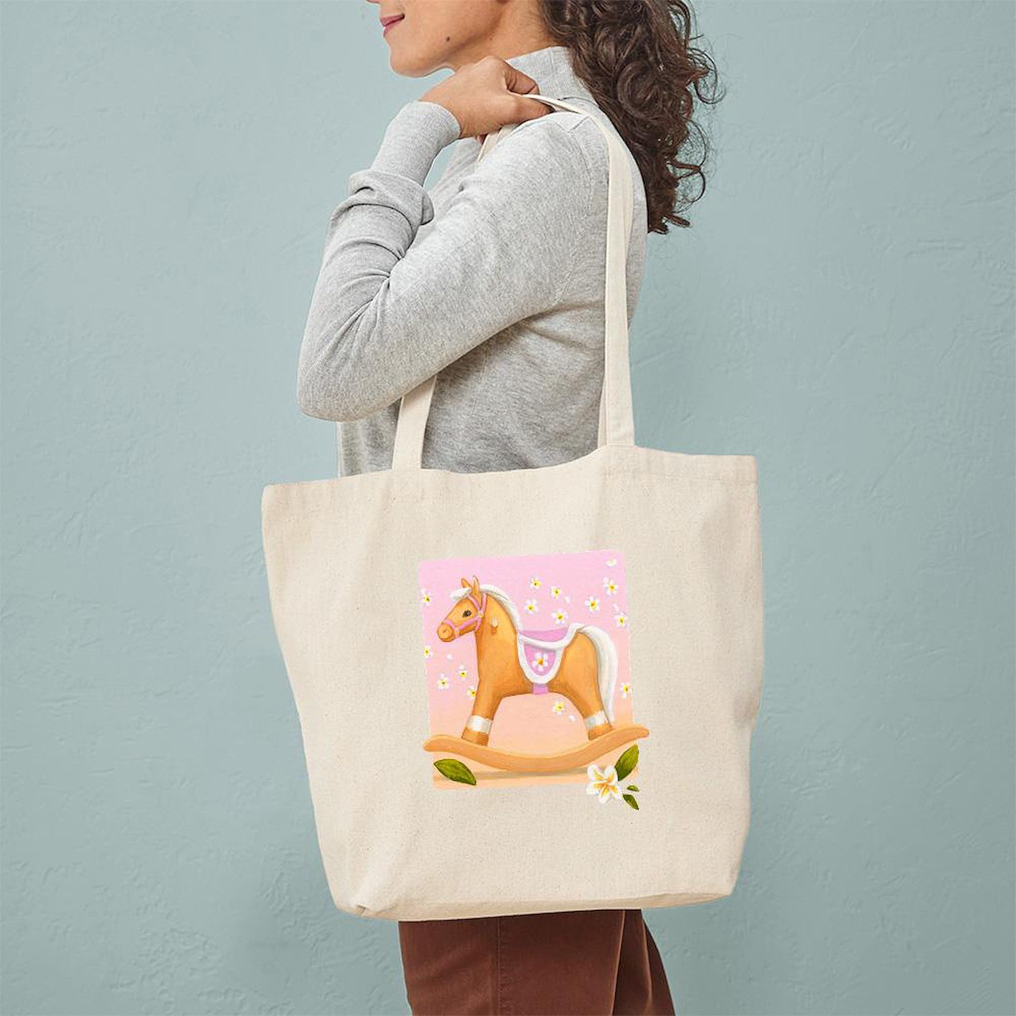 Palomino In Pink Rocking Horse Canvas Tote Bag - Eco-Friendly Reusable Shopping Bag for Groceries, Beach & Daily Use | CafePress
