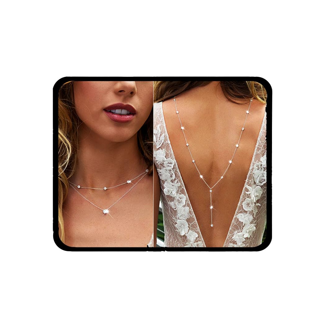 Tgirls Dainty Crystal Body Chain - Silver Rhinestone Back Necklace for Women | Elegant Wedding Jewelry & Sexy Party Accessory - Perfect for Bridal Showers, Bachelorette Parties and Date Nights