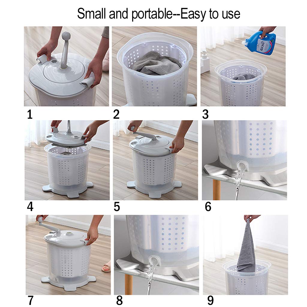 Portable Eco-Friendly Mini Washing Machine | Hand Crank Manual Non-Electric Washer & Spin Dryer for Clothes | Compact & Easy to Use | Perfect for RV Travel, Camping, Apartments & Small Spaces