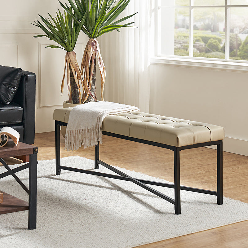 Arnold Versatile Elegance: Genuine Leather Bench with Button Tufted Design - Perfect for Living Room, Bedroom & Entryway Decor