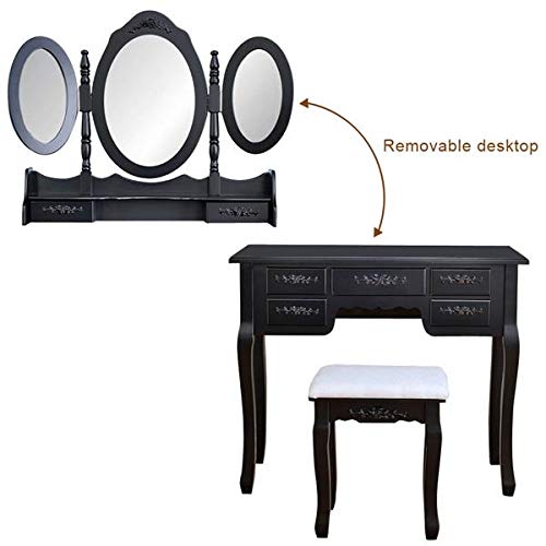 Vanity Set with Tri-Folding Mirror & 7 Drawers - Makeup Dressing Table with Cushioned Stool - Easy Assembly for Women & Girls - Perfect for Bedroom, Bathroom & Dressing Room Organization