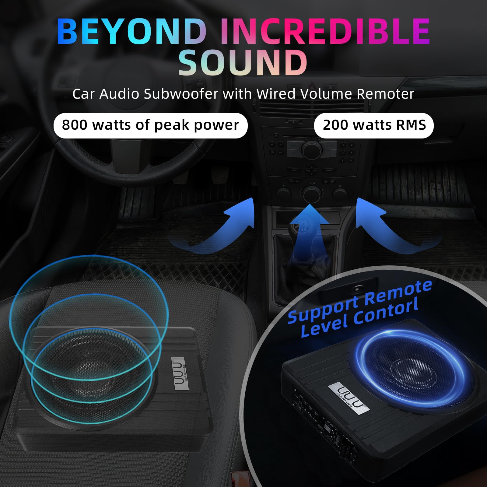 10 Inch 250W Under Seat Active Powered Car Subwoofer - Compact Enclosed Bass for Cars, Trucks & SUVs - Perfect for Road Trips & Music Lovers