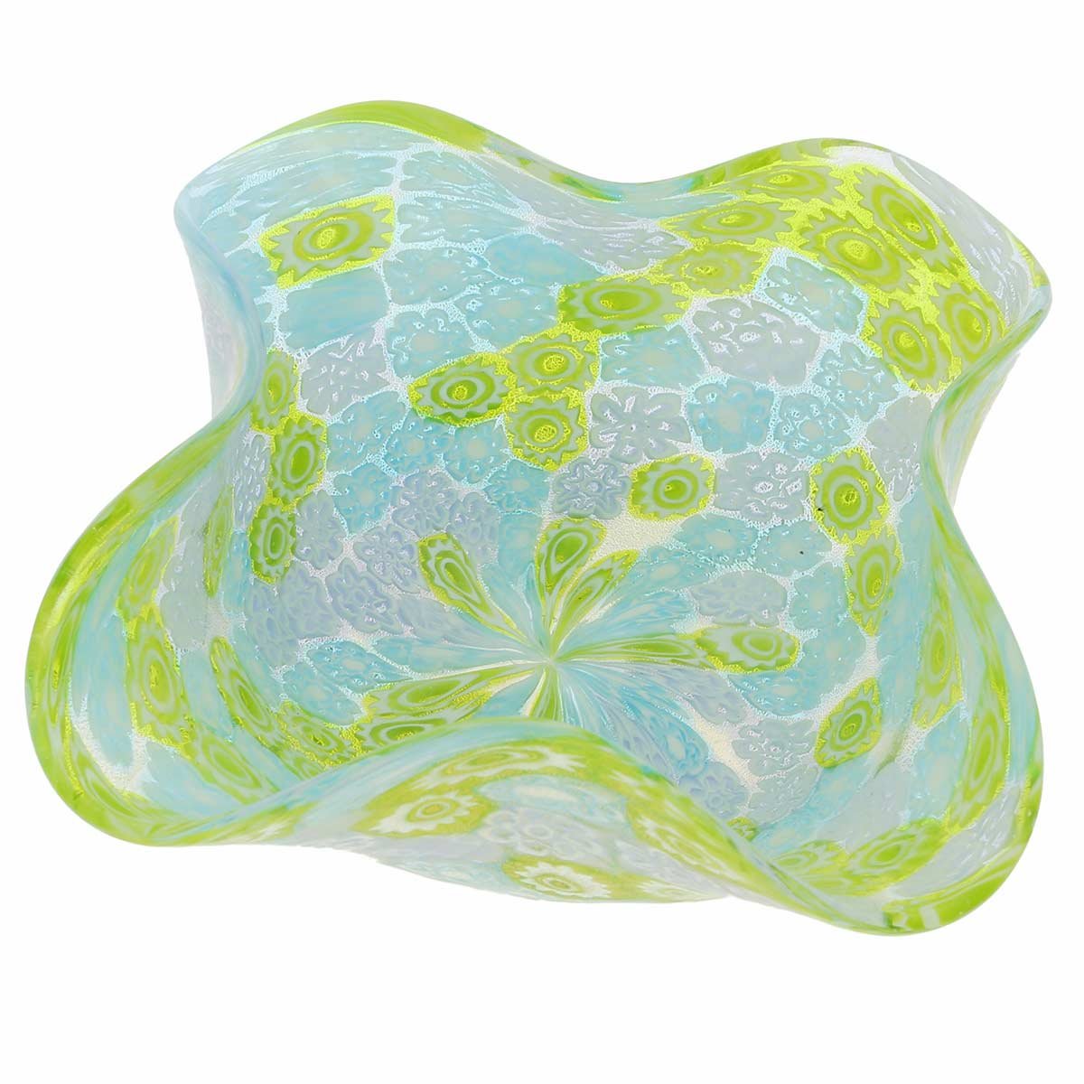 Authentic Murano Glass Millefiori Decorative Bowl from Venice - Aqua Green Handcrafted Italian Art Piece | Perfect for Home Decor, Wedding Centerpieces & Luxury Gift Giving