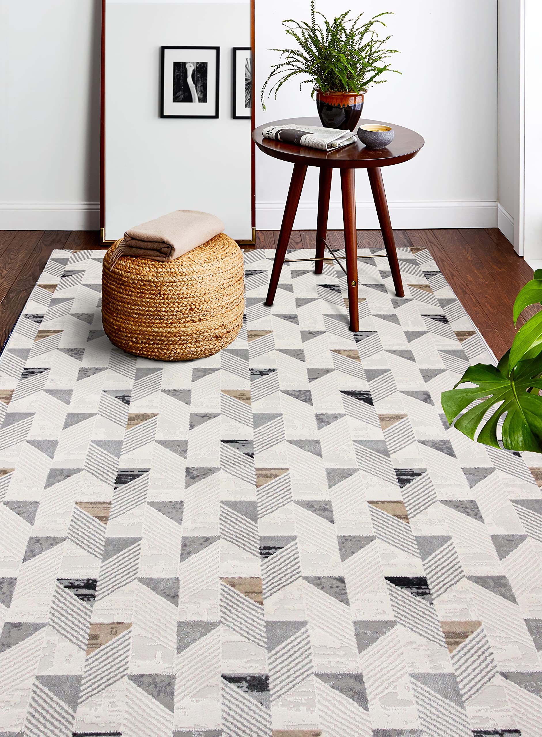 Bashian Collection Luxury Power Loom Area Rug - 7.6’ x 9.6’ Polypropylene & Polyester Runner Rug for Entryway, Living Room, Bedroom - Ivory/Grey Home Decor - Perfect for Modern Interior Design & Cozy Spaces