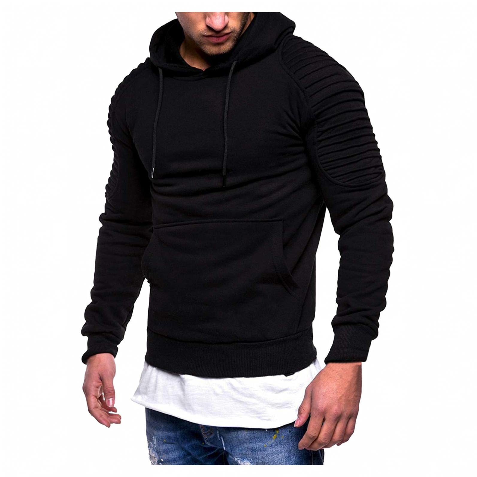 Men's Contrast Raglan Long-Sleeve Fleece Hoodie - Athletic Pullover Hooded Sweatshirt with Pocket | Comfortable & Stylish for Gym, Running & Casual Wear