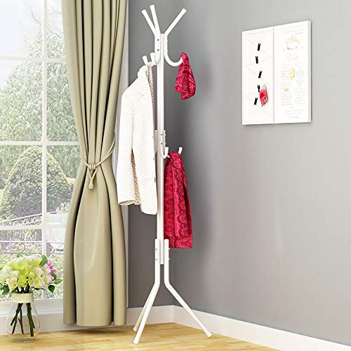 White 12-Hook Metal Coat Rack - 175 x 45cm Durable Floor Standing Hat & Clothing Display Stand for Living Room, Entryway & Bedroom - Perfect for Organizing Coats, Hats, Bags & Accessories