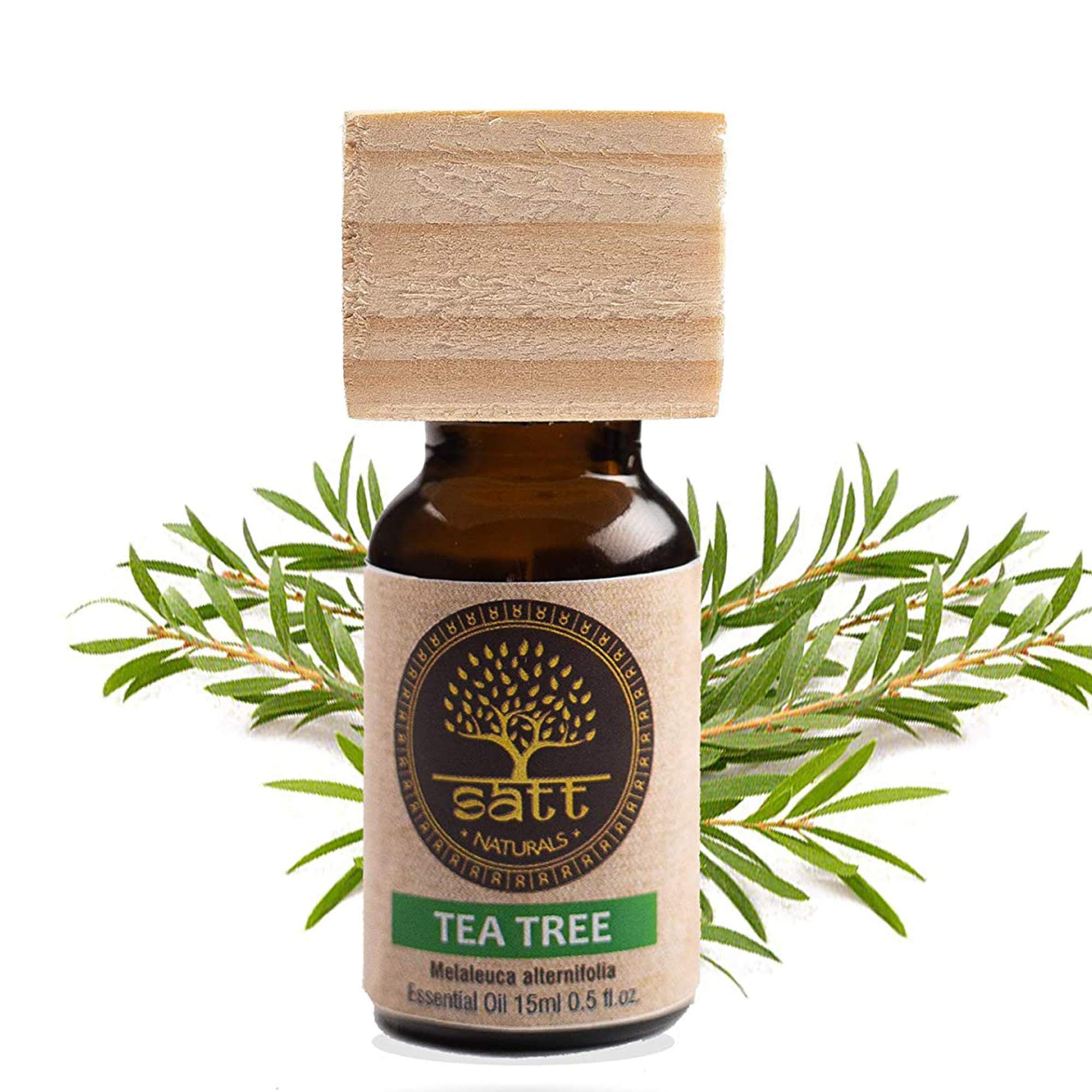 Satt Naturals 100% Pure Australian Tea Tree Essential Oil - 15ml for Skin, Hair, Face Care, Acne Treatment & Immune Support | Undiluted Therapeutic Grade | Perfect for Aromatherapy, DIY Beauty & Home Remedies