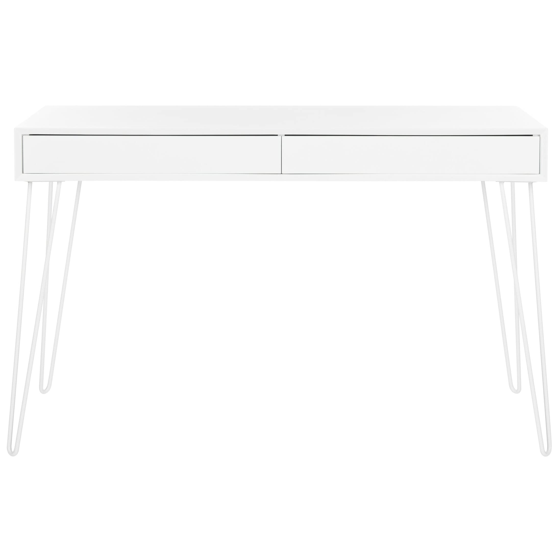 Safavieh Cade Mid Century Retro White Two-Drawer Writing Desk - Vintage Home Office Furniture for Small Spaces & Modern Workspaces