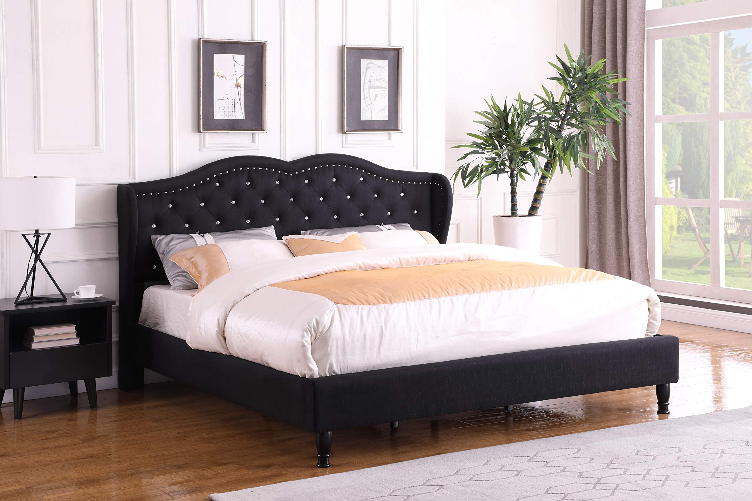 Home Life 19 Platform Bed Frame - King Size Bed with Sturdy Wooden Slats - Modern Black Bedroom Furniture for Master Bedroom & Guest Room