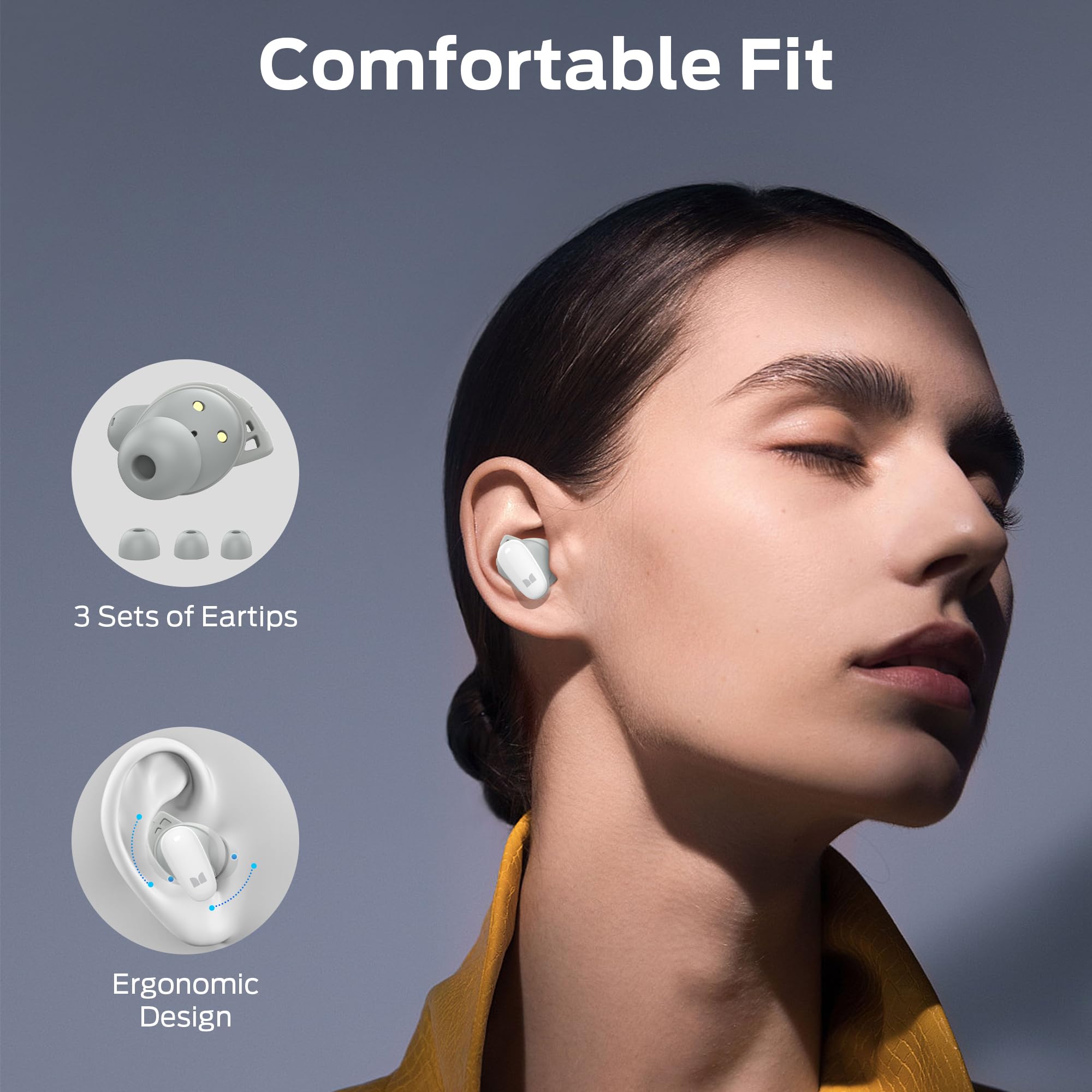 Monster N-Lite 206 Wireless Earbuds Bluetooth 5.4 - In-Ear Headphones with Built-in Mic, Touch Control, USB-C Fast Charging, IPX6 Waterproof, 25H Playtime, Comfortable Fit (White) - Perfect for Gym, Running, Travel & Work