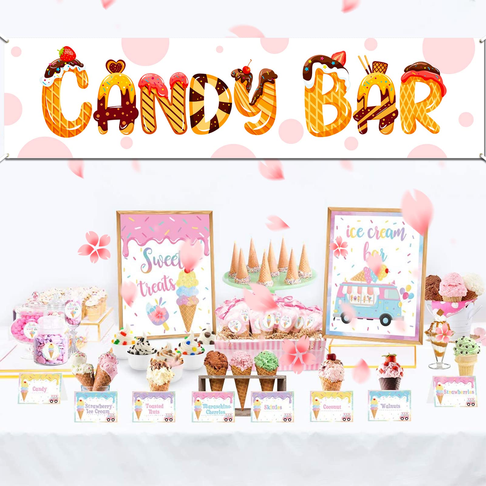 DPKOW Lovely Candy Bar Banner - Fabric Table Decoration for Wedding, Baby Shower, Birthday Party, Christening, Communion, Retirement & Graduation - 47x12 Inches (120x30cm) - Perfect for Sweet Tables, Dessert Displays & Party Backdrops