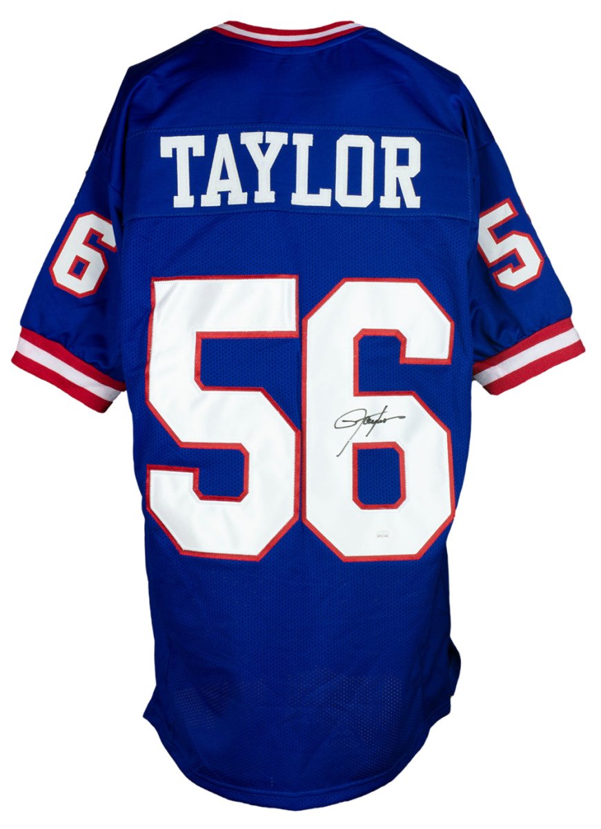 Authentic Lawrence Taylor New York Giants Signed Blue Football Jersey with JSA ITP COA - Perfect for NFL Memorabilia Collectors and Sports Fans Display