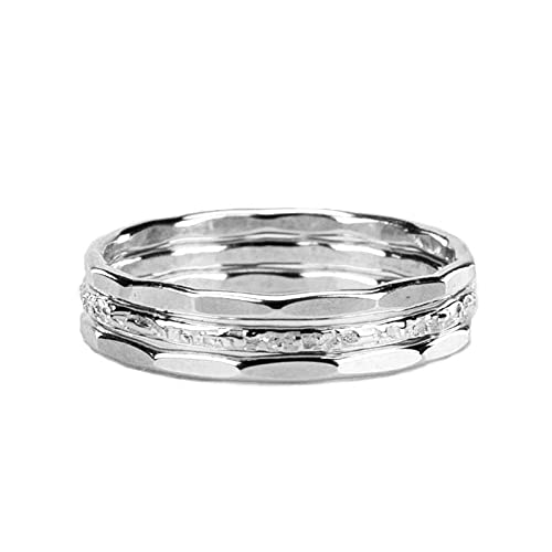 Hammered Stacking Rings Set of 3 - Sterling Silver Stackable Bands for Women | Handmade Custom Jewelry | Perfect for Layering, Gifts & Everyday Wear