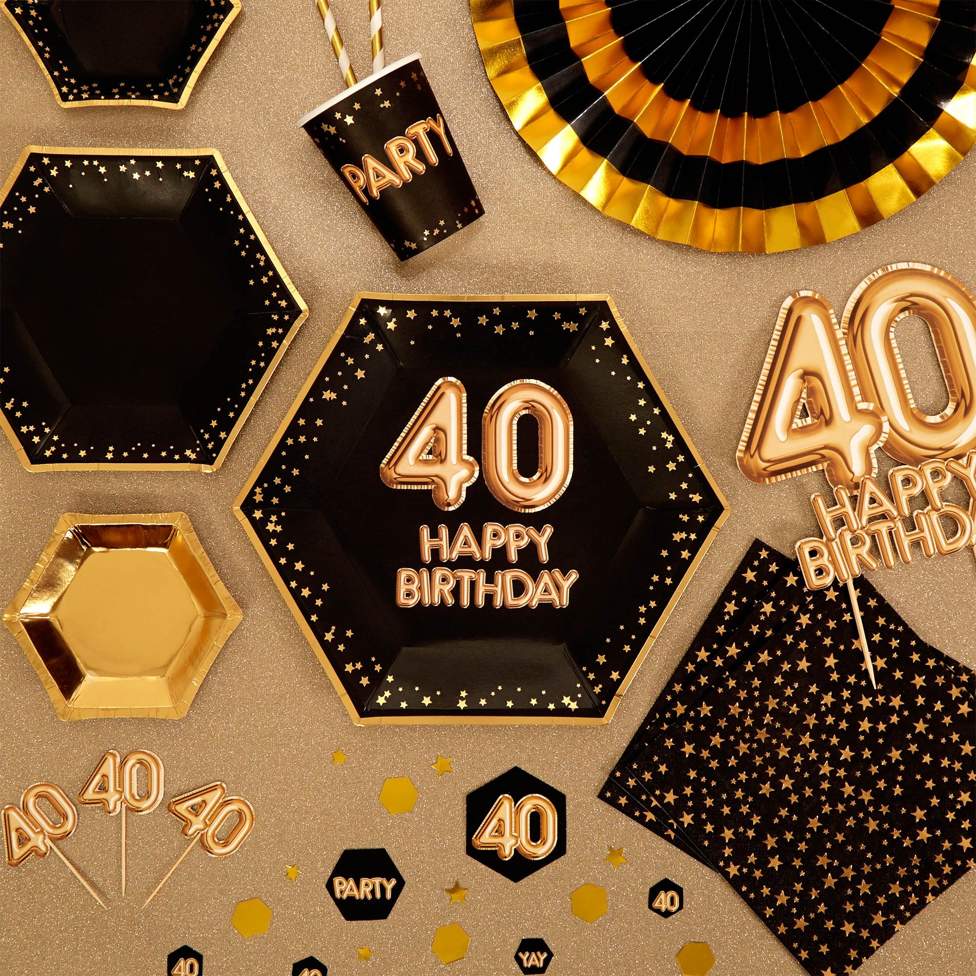 Neviti 773277 Glitz and Glamour Party Paper Plates - 8.5 Inch Black & Gold Disposable Dinnerware for Birthday, Wedding, Anniversary & Holiday Celebrations