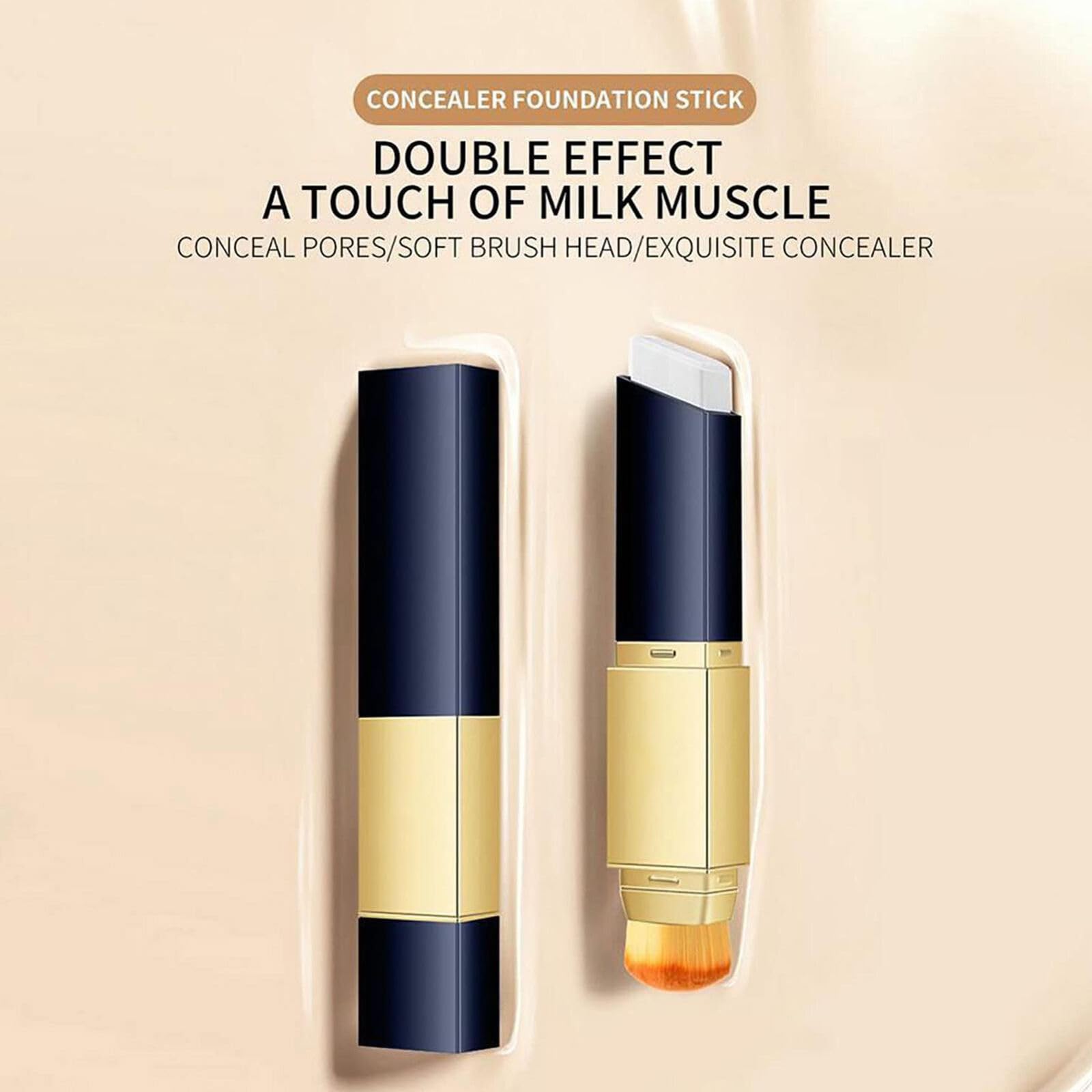 YZS Double Sided Concealer Stick with Brush - Korean 2-in-1 Foundation & Concealer Makeup for Long Lasting Full Coverage (Natural) | Perfect for Daily Makeup, Touch-Ups & On-The-Go Beauty