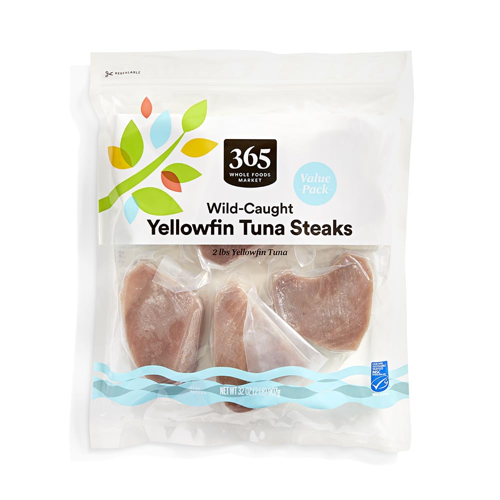 365 By Whole Foods Market, MSC Certified Frozen Yellowfin Tuna Value Pack - 32 Ounce | Premium Sushi-Grade Fish for Poke Bowls, Grilling & Healthy Meal Prep