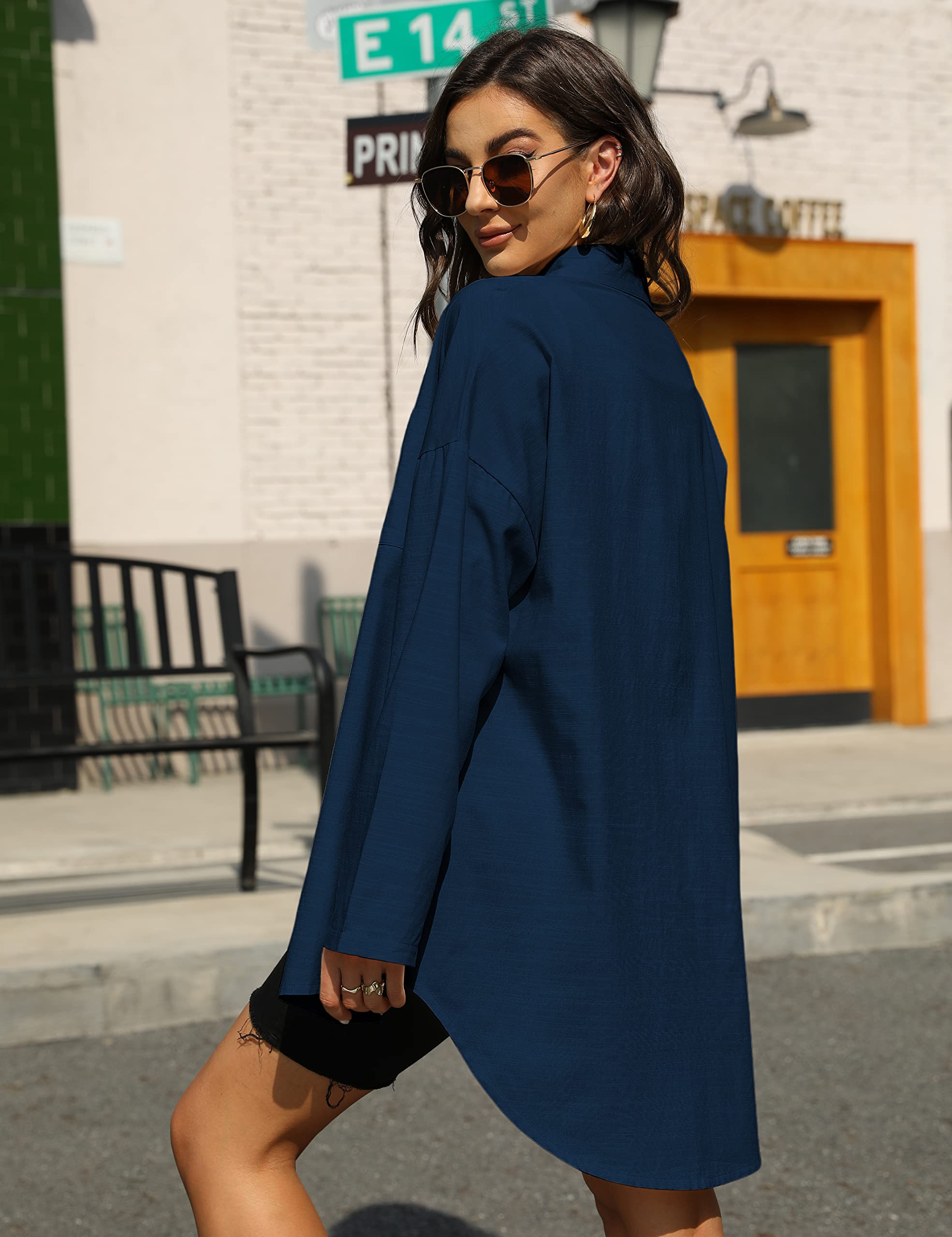 Bianstore Women's Oversized Linen Shirt - Long Sleeve High Low Button Up Blouse for Casual & Office Wear | Summer Beach Cover Up & Boho Style Outfit