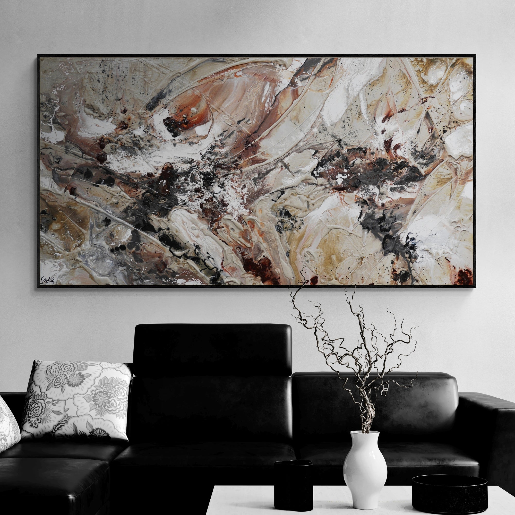 Rustic Almond 190cm x 100cm Textured Abstract Canvas Wall Art - Modern Home Decor for Living Room, Bedroom & Office