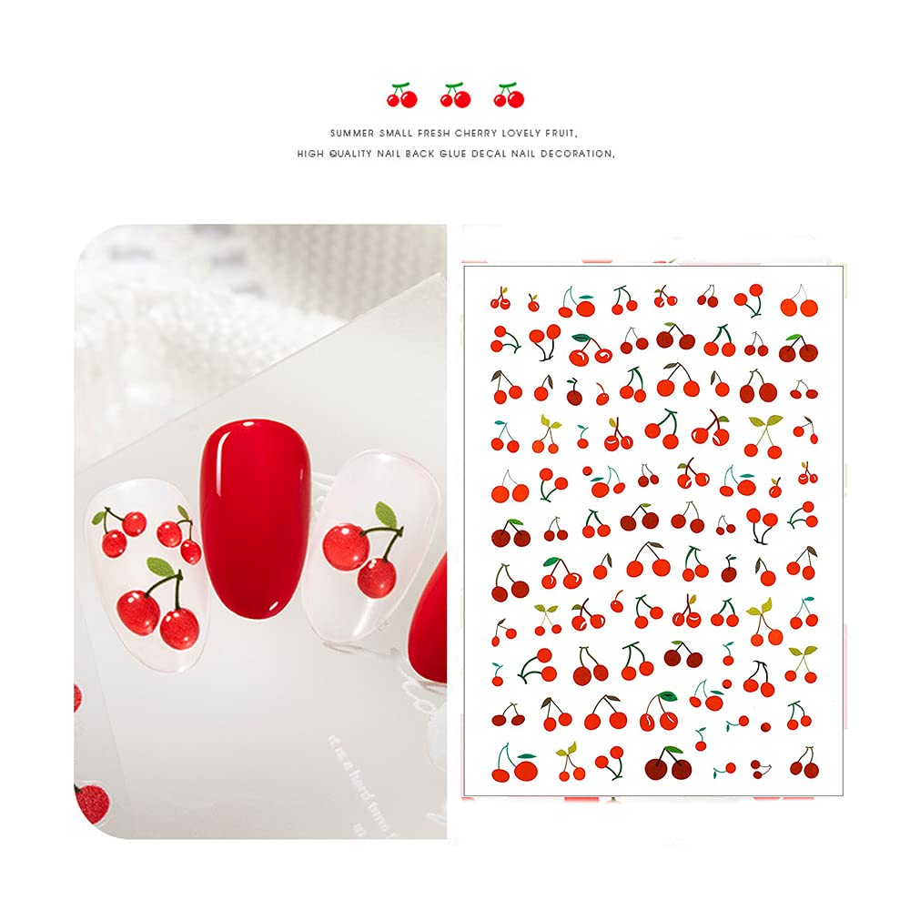2 Sheets 3D Cute Cherry Fruit Nail Art Stickers - DIY Manicure Decals for Nail Tips Decorations - Perfect for Home Salon, Party Nail Designs & Gift Giving