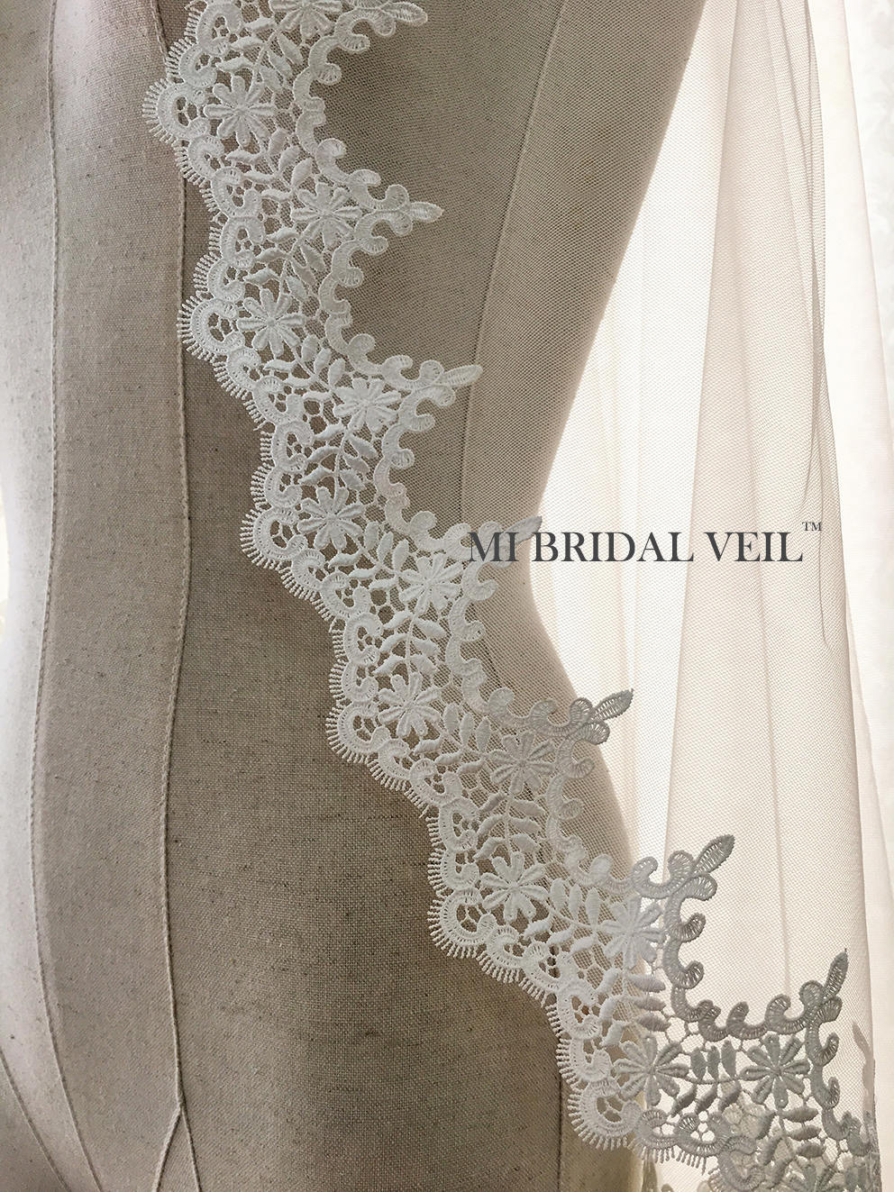 Elegant Mantilla Lace Wedding Veil with Venice Crochet & Rose Leaf Design - Perfect for Bridal Ceremonies, Church Weddings & Vintage Style Photos