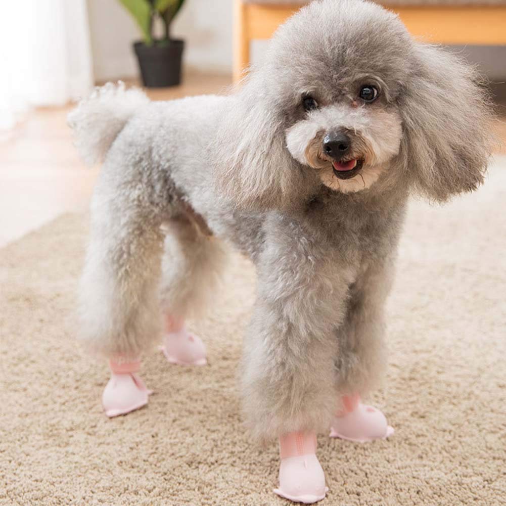 Waterproof Dog Boots for Small Dogs - Snow & Rain Protection (Pink, 4Pcs) - Perfect for Teddy Pomeranian & Bichon Outdoor Walks