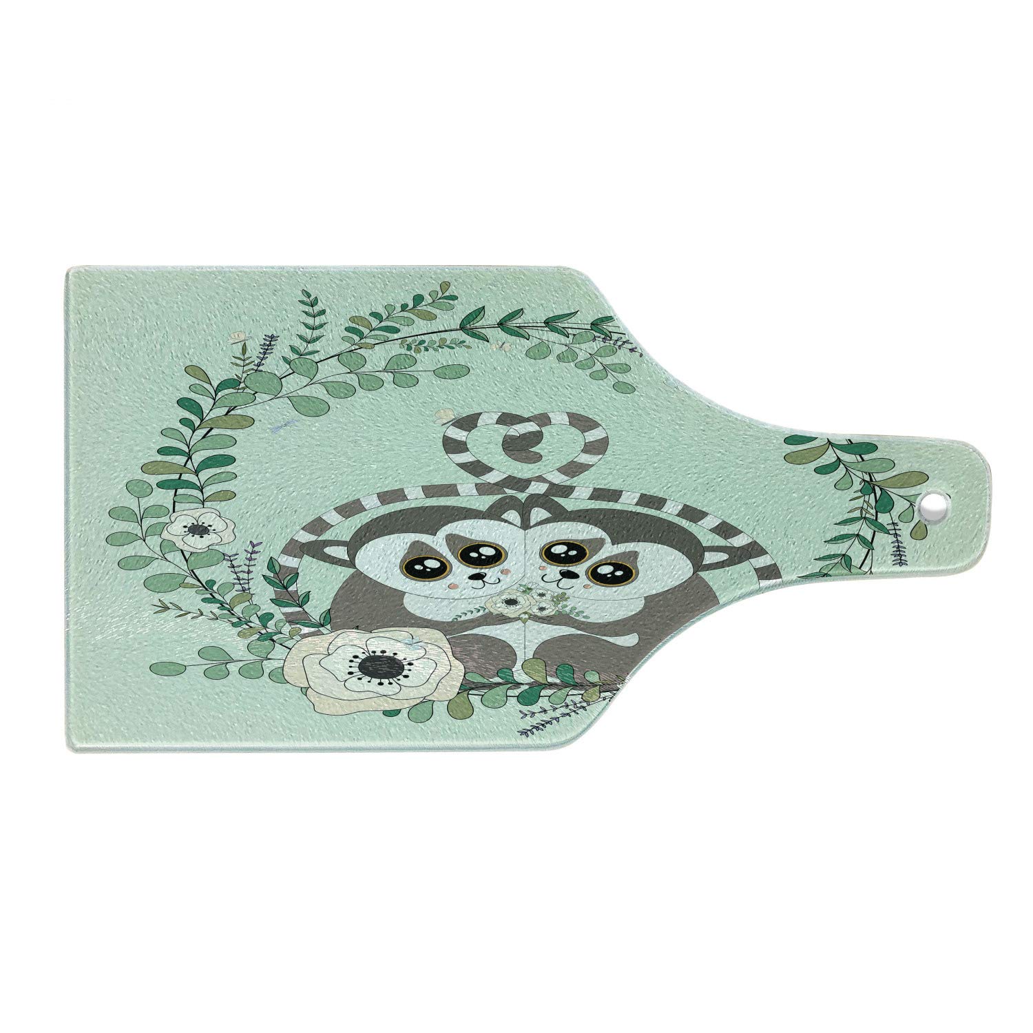 Ambesonne Lemur Cutting Board - Exotic Wild Monkey Couple Botanical Print Tempered Glass Cutting & Serving Board - Wine Bottle Shape in Pale Green Umber - Perfect for Kitchen Prep, Charcuterie Display & Wine Pairing Parties