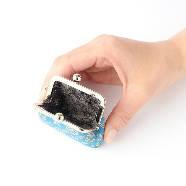 Japanese Deerskin Leather Coin Purse with Urushi Lacquer Clasp - Mt. Fuji Light Blue Pattern - Handmade in Japan - Elegant Change Purse & Gamaguchi Wallet for Daily Use, Travel, and Gift Giving