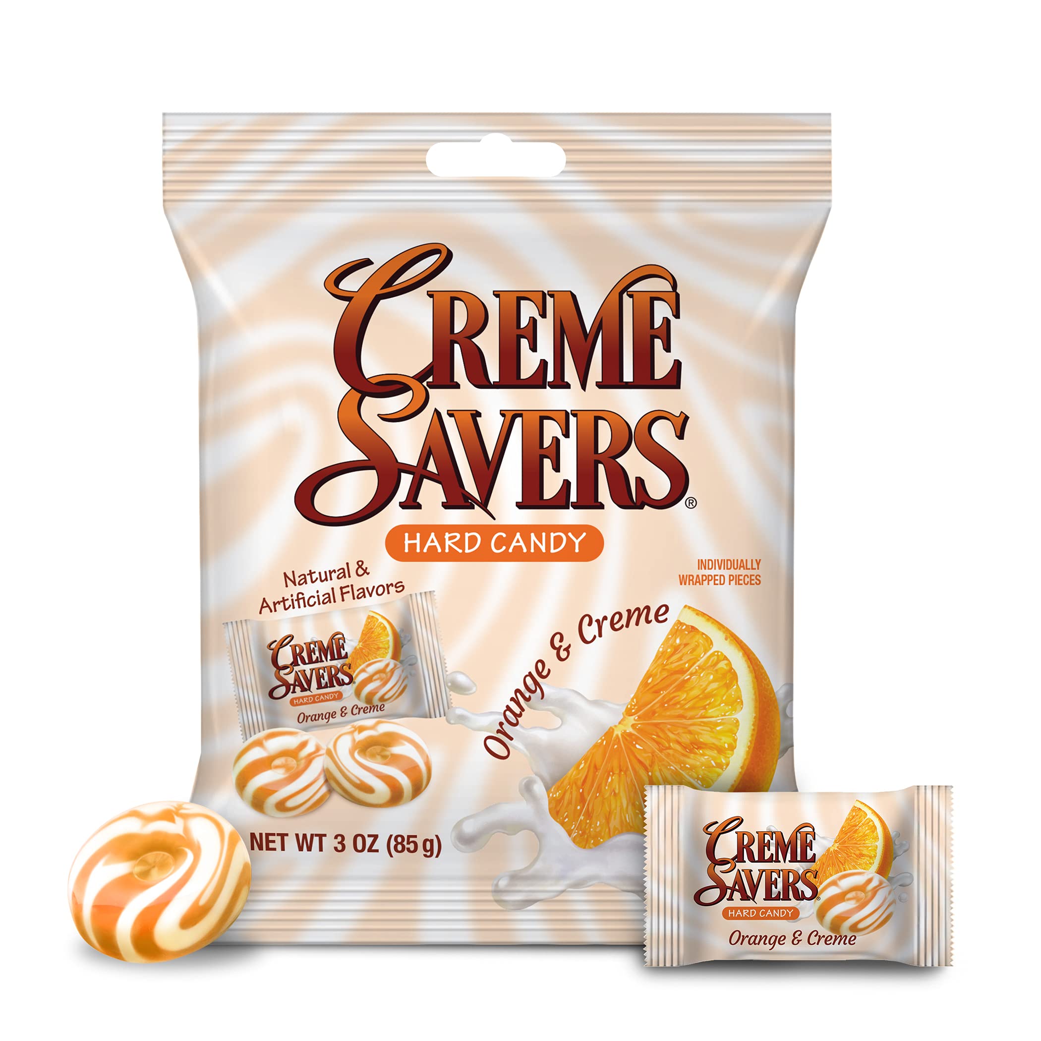 Creme Savers Hard Candy - Strawberry & Creme and Orange & Creme Flavor | 3oz Pack of 4 (2 Strawberry + 2 Orange) | Classic Cream-Filled Candy with Real Fruit Taste | Perfect for Office Snacks, Party Favors and Gift Baskets