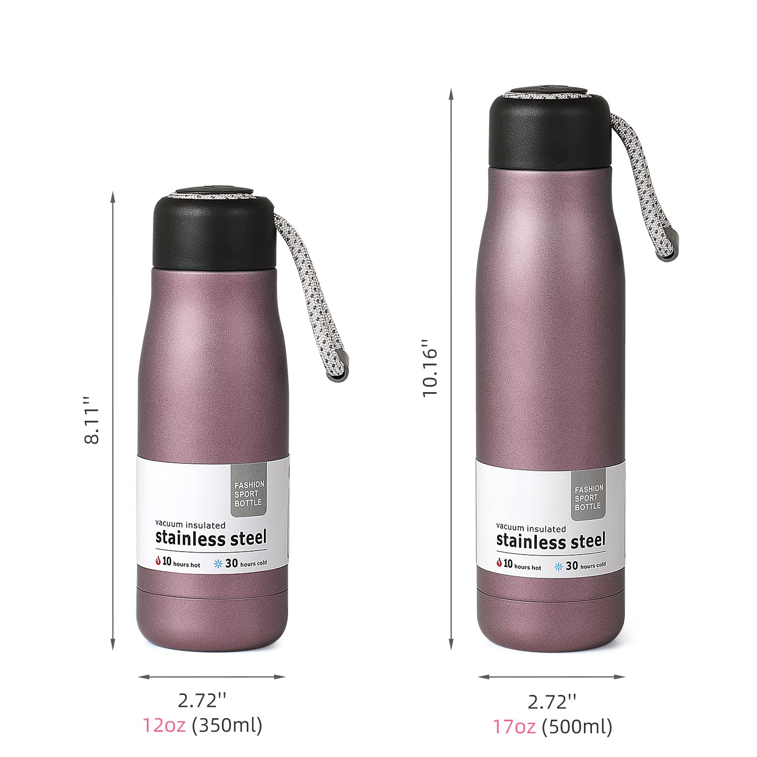 Insulated Stainless Steel Water Bottle with Leak-Proof Lid | 17oz Vacuum Flask for Gym, Hiking & Travel | Reusable Metal Thermos in Pink