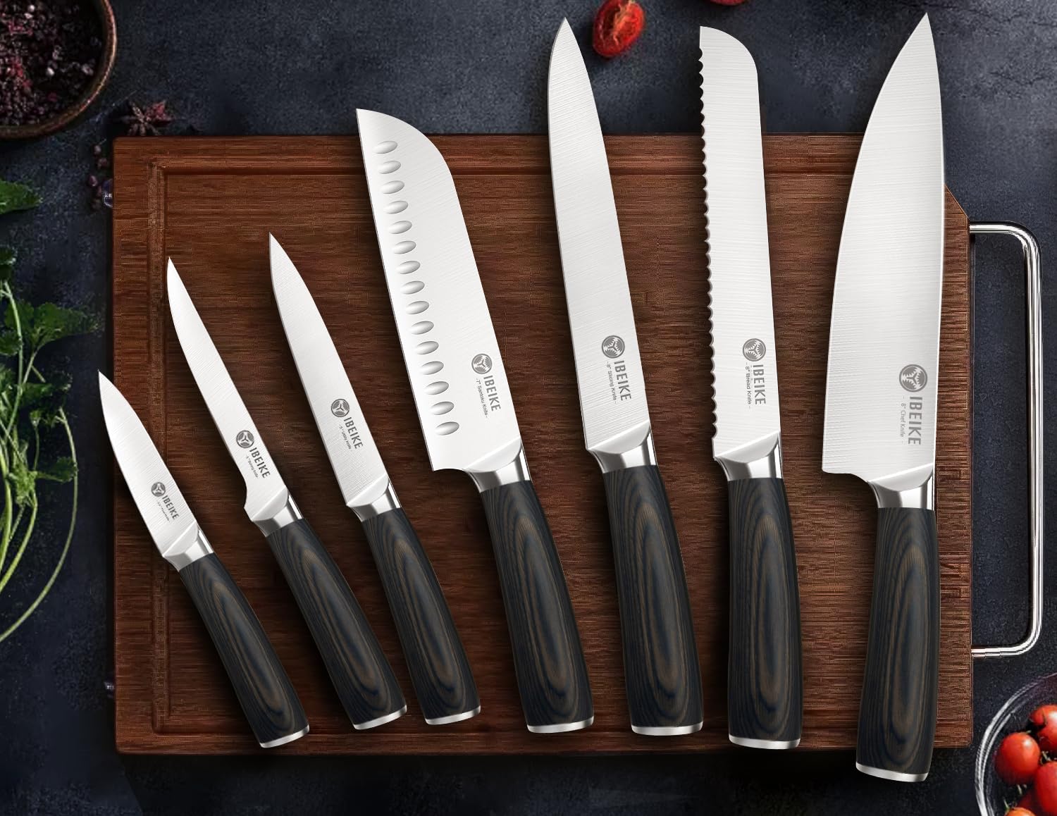 7-Piece Professional Chef Knife Set - High Carbon Stainless Steel Japanese-Style Kitchen Knives with Red Pakkawood Handle, Full-Tang Ergonomic Design - Perfect for Home Chefs, Restaurant Cooking & Culinary Gifts