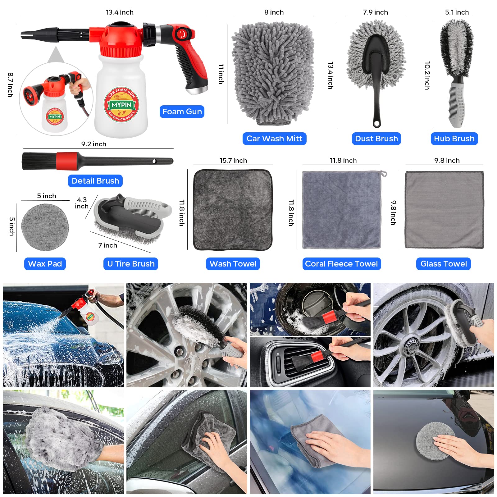 Premium Car Wash Foam Gun Set with Adjustable Foam Cannon & 2.5-6 Bar Pressure Sprayer - Includes Nozzles, Wash Mitt & 1/2