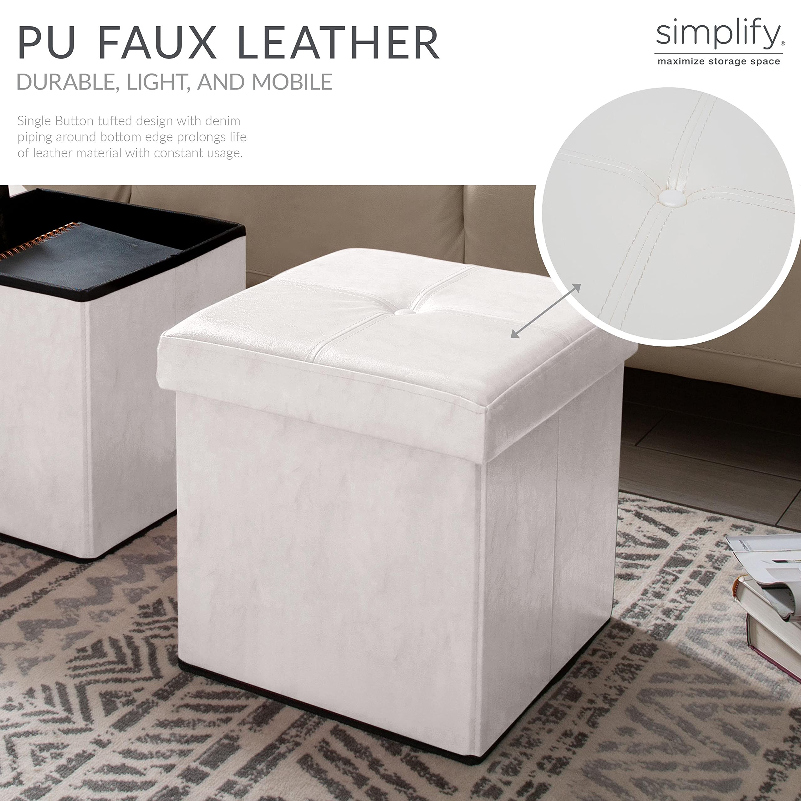 Multi-Functional Faux Leather Storage Ottoman - Tufted Bench with Padded Seat, Toy Chest & Foot Rest Stool for Living Room, Bedroom & Nursery (Ivory) - Perfect for Home Organization & Extra Seating