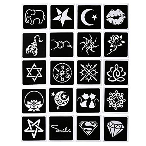**6Pcs Temporary Tattoo Kit - Semi-Permanent DIY Body Art for Women, Men & Kids - Includes 3 Colors, 20 Adhesive Stencils & 4 Nozzles - Perfect for Parties, Festivals & Summer Fun**