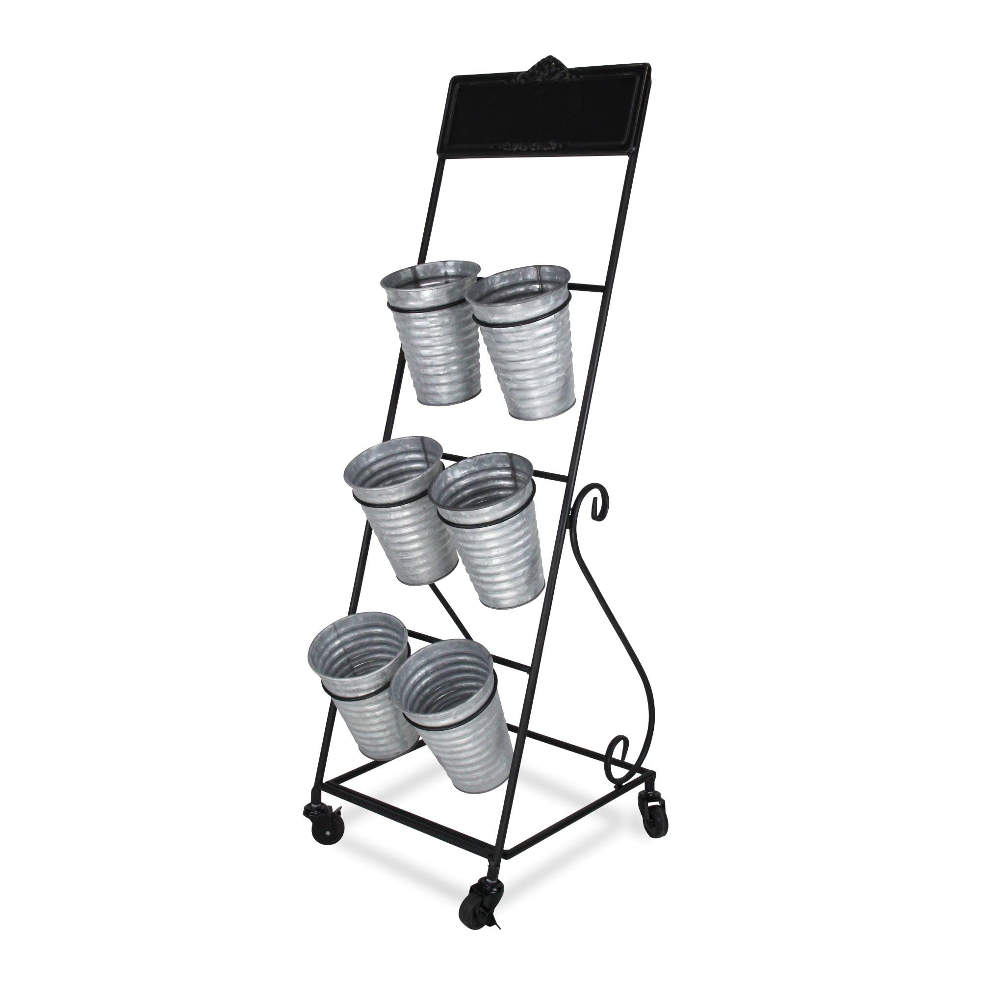 Cheung's 6-Tier Rolling Cart with Removable Metal Pots & Chalkboard Plant Stand - 15.25