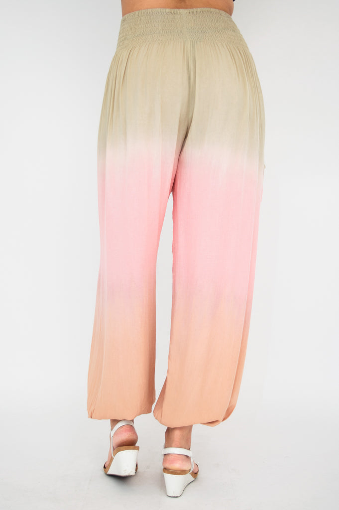 Embra Pants for Women - Soft Tan Dip Dye High Waisted Trousers | Comfortable Stretch Fabric for Work, Travel & Casual Wear
