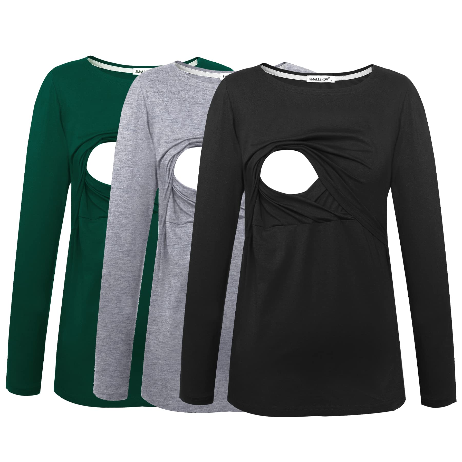 Smallshow Women's Maternity Nursing Tops - Soft Long Sleeve Breastfeeding Shirt for Comfortable Nursing & Pumping - Perfect for Pregnancy, Postpartum & Everyday Wear