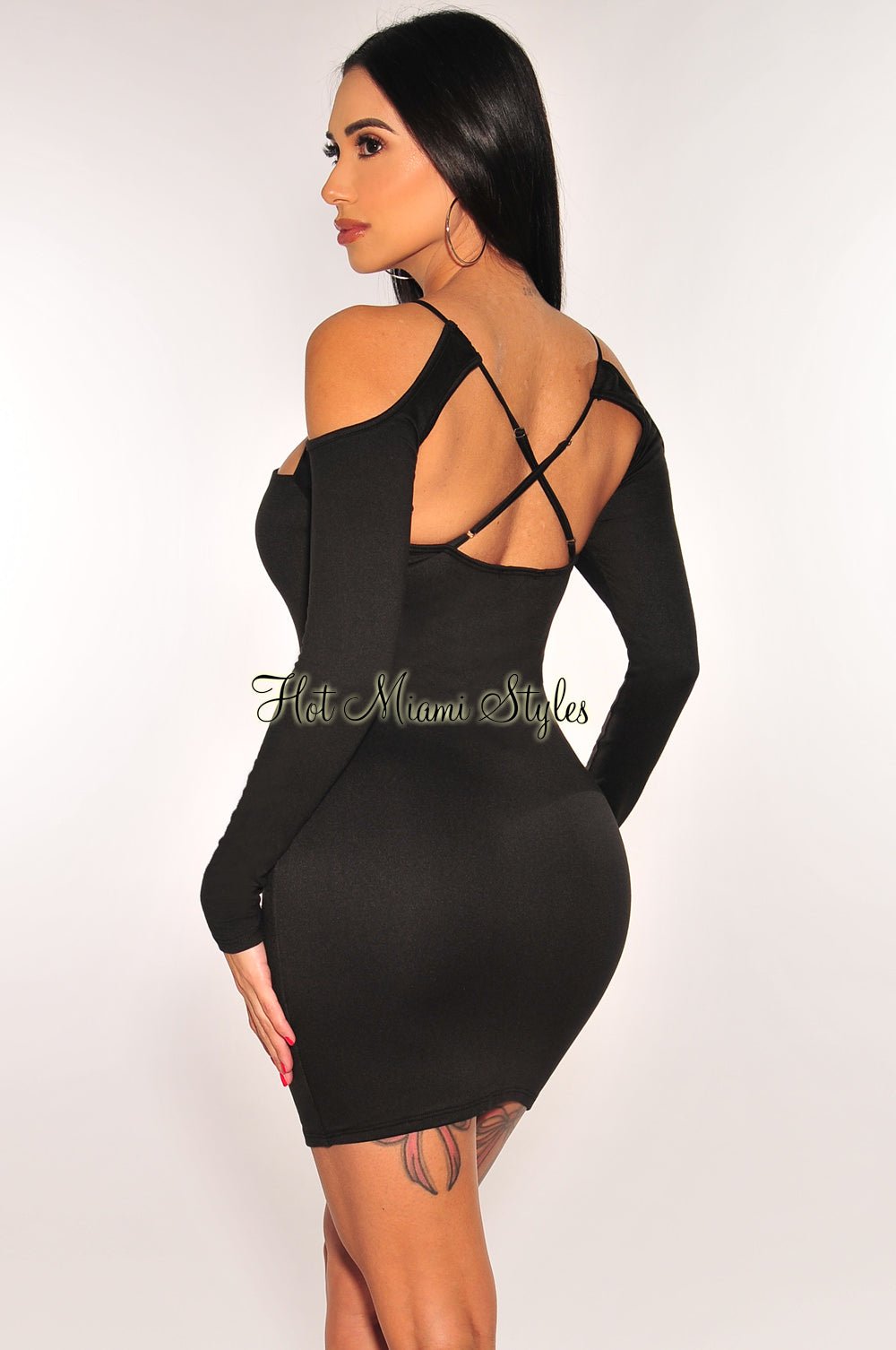 Black Cut Out Criss Cross Long Sleeve Mini Dress - Sexy Bodycon Party Dress for Women, Perfect for Night Out, Club Wear, Date Night and Special Occasions