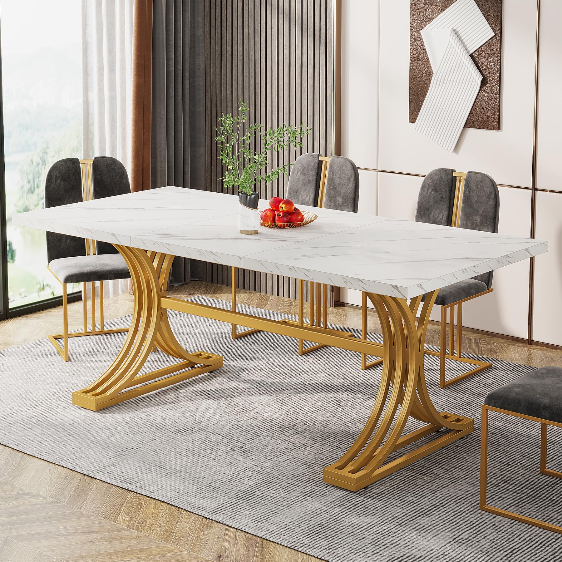 Tribesigns 63-Inch Modern Rectangular Dining Table for 4-6 People - White Faux Marble Top with Gold Metal Legs - Kitchen & Dining Room Furniture for Family Gatherings, Dinner Parties & Home Decor