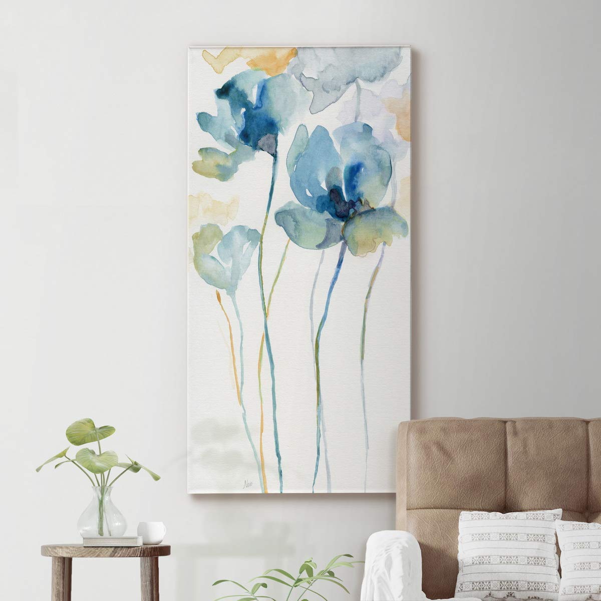 Blue and White Floral Canvas Wall Art - 8x16 Inch Modern Flower Painting Print for Home Decor, Bedroom, Living Room, Dining Room & Office - Perfect for Adding Elegance to Your Walls