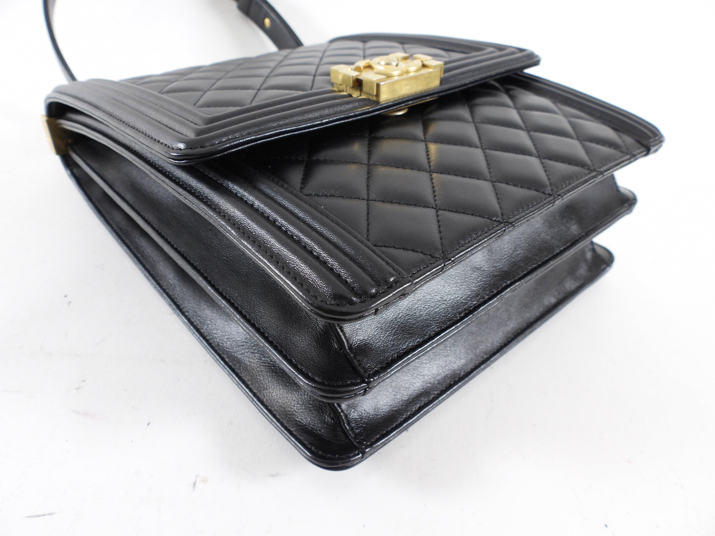 Chanel Black Leather Boy North South Vertical Bag - Luxury Handbag for Women, Perfect for Work, Evening & Travel