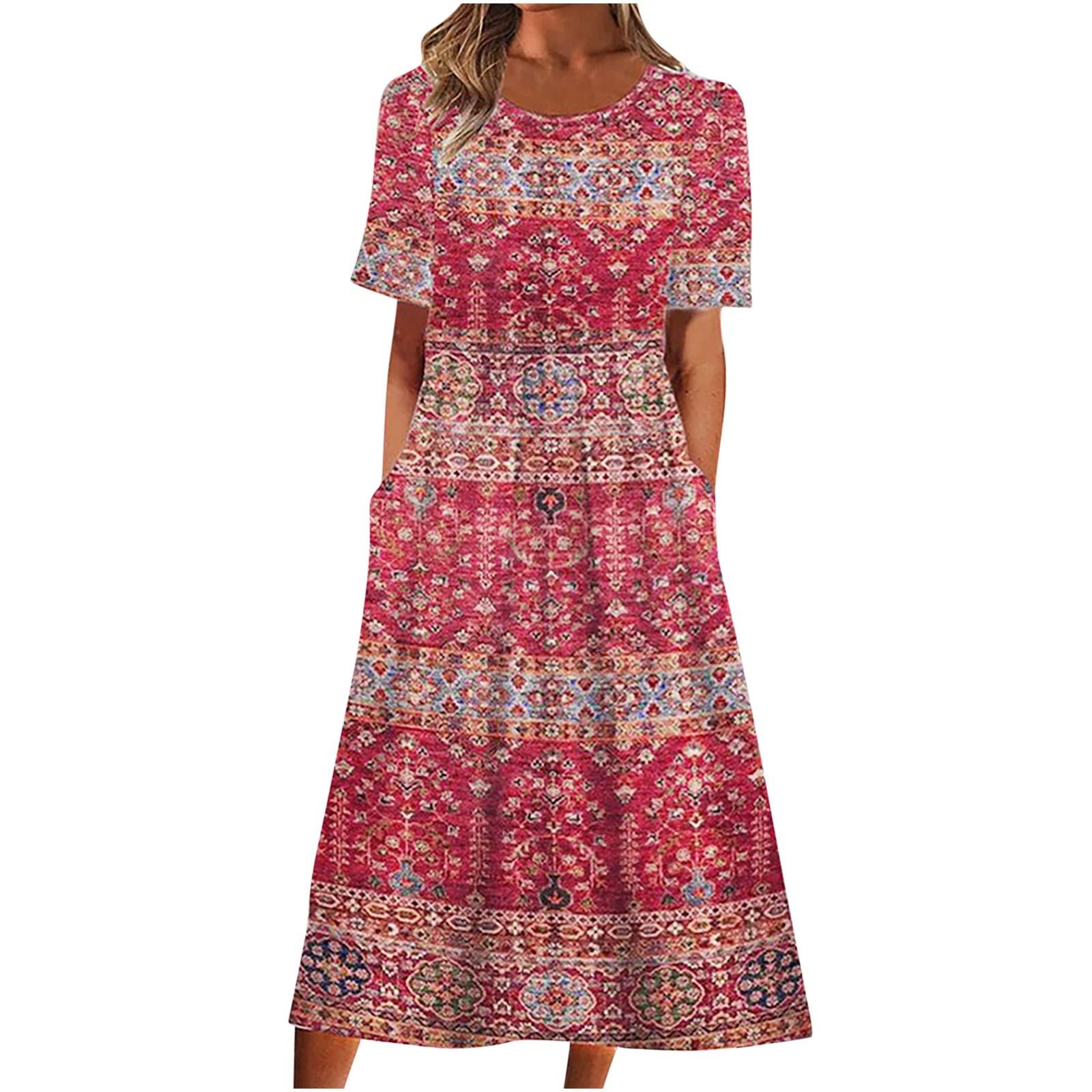 Women's Plus Size Boho Floral Print T-Shirt Dress - Casual Loose Flowy Midi Dress with Pockets for Summer 2025 | Perfect for Beach, Vacation & Everyday Wear