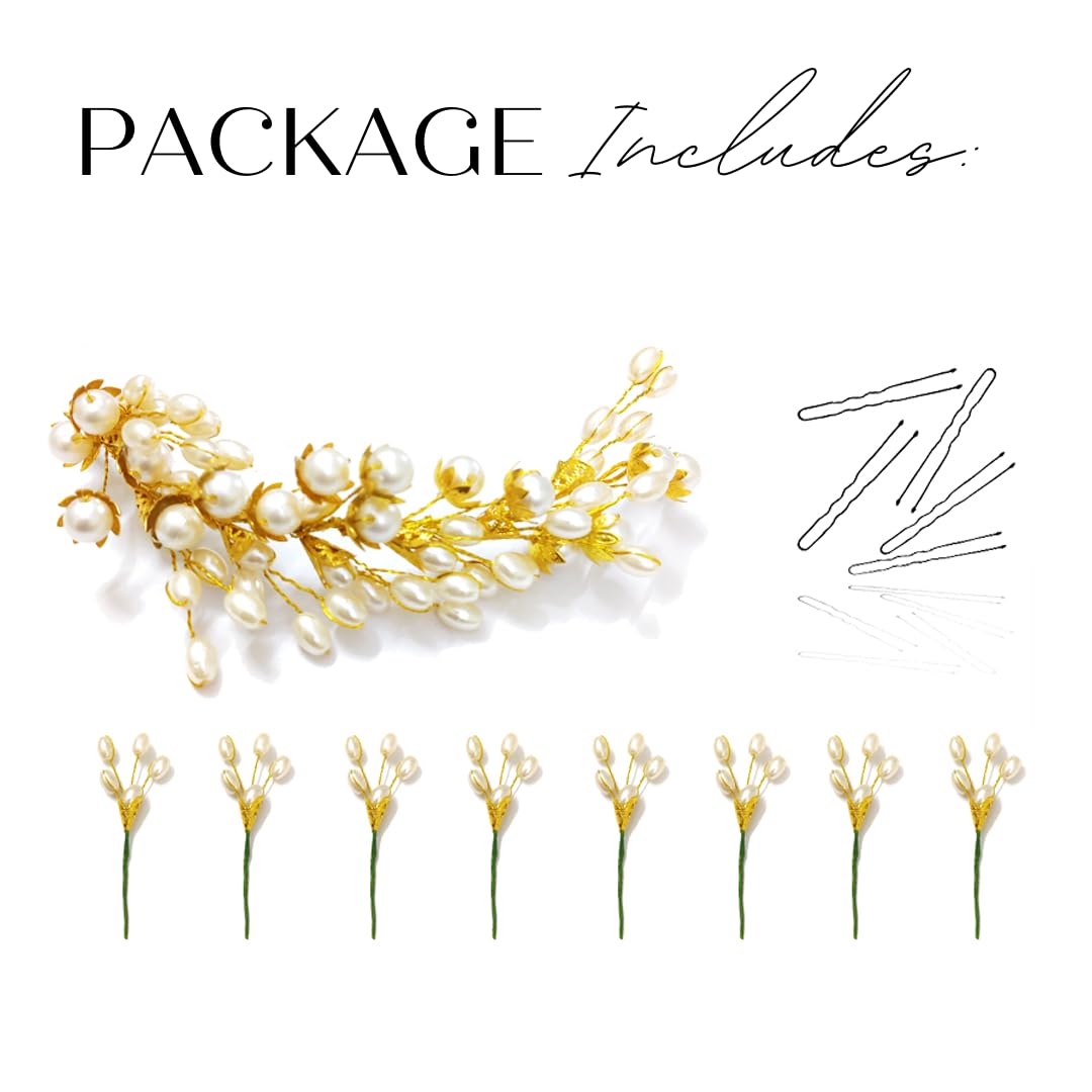 Ansh Elegant Artificial Metal Floral Hairpin with White Pearls | Hair Clips & Juda Pins for Women & Girls | Combo Pack of 2333 & 2334 | Perfect for Weddings, Parties & Everyday Styling
