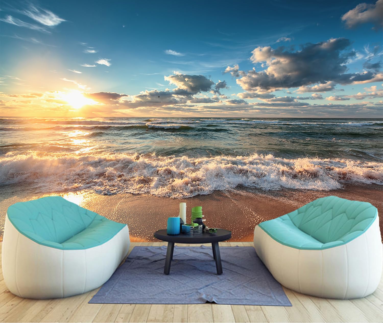 FLFK 3D Sunset Gold Beach Peel and Stick Wallpaper - Self-Adhesive Removable Large Wall Mural (78.7x59 inches) for Living Room, Bedroom & Home Decor - Perfect for Coastal Themed Interiors and Vacation Vibes