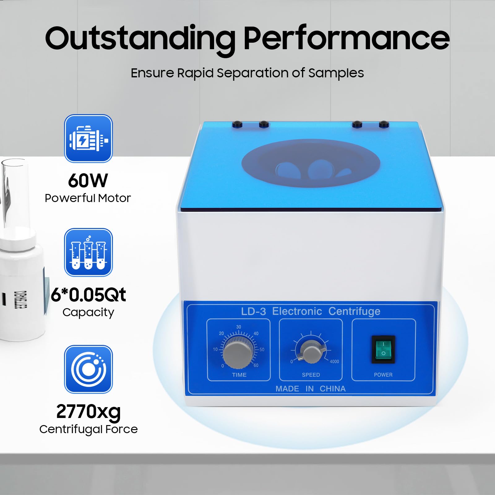 LD-3 Benchtop Electric Centrifuge Machine - 4000 RPM Speed Control with Timer for Lab Routine Testing | Ideal for Blood Sample Separation, DNA Extraction & Medical Research